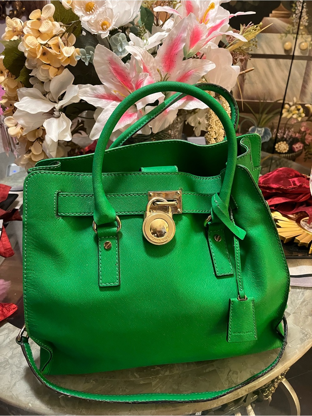 ❤️Michael Kors Emerald Green Tote with Gold Hardware